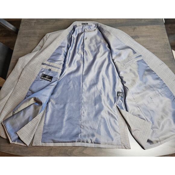 MINT 52R JEAN-PAUL GERMAIN Men's Blue Check Polyester Sports Coat Jacket - Picture 3 of 11